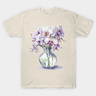 A Vase of Orchids Flowers Blooming Floral Watercolor T-Shirt